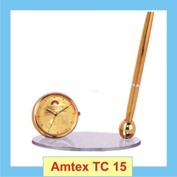 Golden penstand with round clock